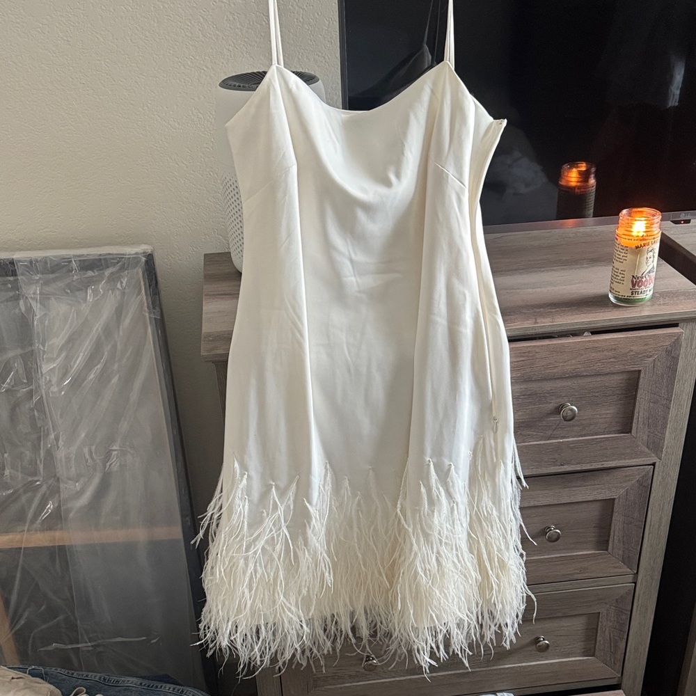 Ralph Lauren White Dress with Feather Detail